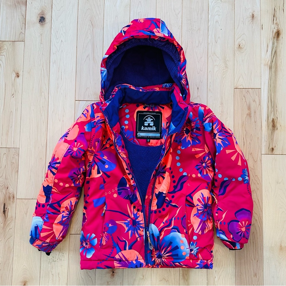 EUC Kamik Girls Winter Coat Ski Jacket (Size 6)-- Pink/Purple Floral Print